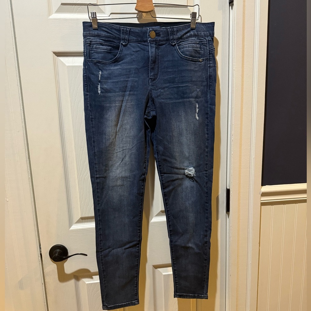 Women's Democracy Distressed Blue Jeans Mid Rise ‘Ab’solution elastic